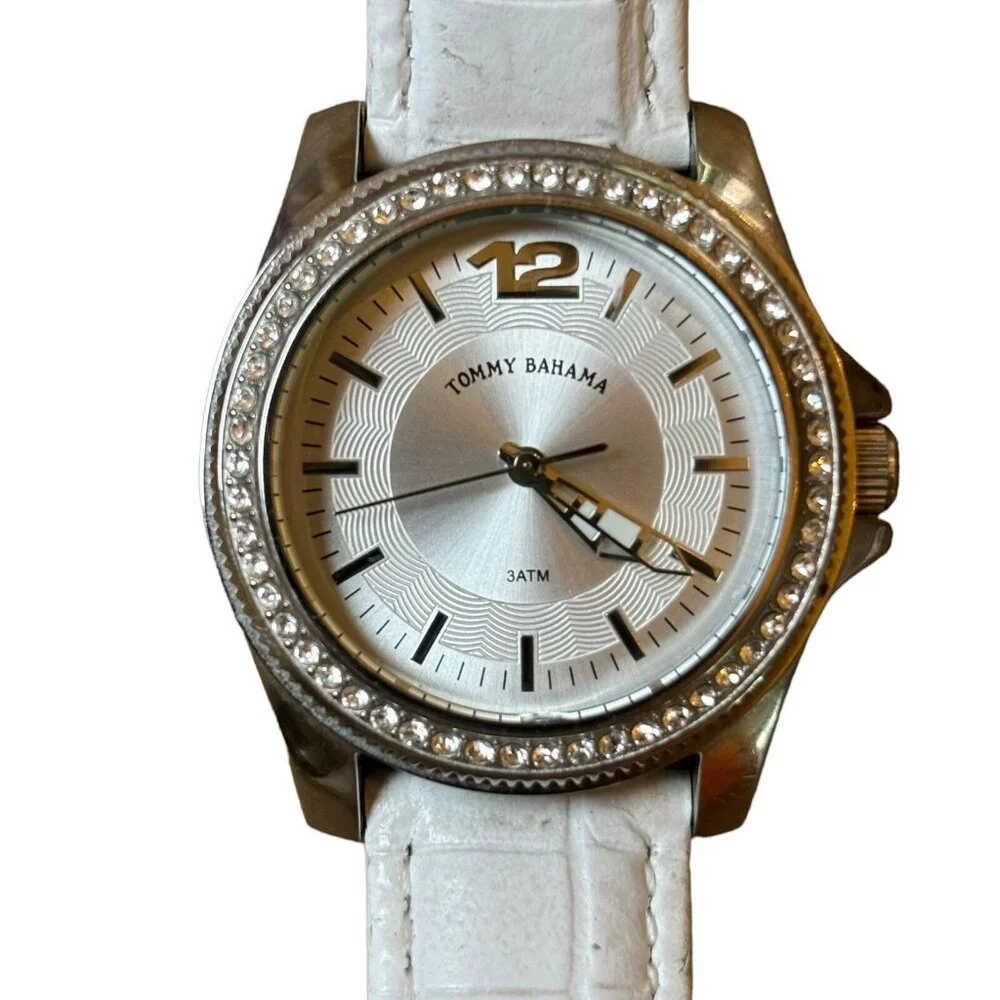 Tommy Bahama TB2128 Women's Sparkling Stones‎ Bezel White Dial Leather Watch